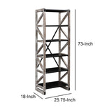 Benzara Ladder Style Wooden Bookcase with 6 Shelves, Brown and Black BM209071 Brown and Black Solid Wood and Metal BM209071