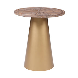 Benzara Round Wooden Top Corner Table with Metal Conical Base, Large,Brown and Gold BM209076 Gold and Brown Solid Wood and Metal BM209076