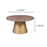 Benzara Round Wooden Top Coffee Table with Metal Conical Base, Brown and Gold BM209077 Gold and Brown Solid Wood and Metal BM209077