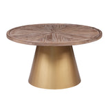 Benzara Round Wooden Top Coffee Table with Metal Conical Base, Brown and Gold BM209077 Gold and Brown Solid Wood and Metal BM209077