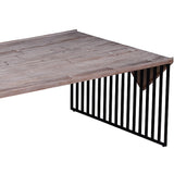 Benzara Rectangular Wooden Coffee Table with Sled Wire Base, Gray and Black BM209081 Gray and Black Reclaimed Pine Wood and Metal BM209081
