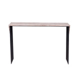 Benzara Rectangular Wooden Console Table with Sled Wire Base, Gray and Black BM209082 Gray and Black Reclaimed Pine Wood and Metal BM209082