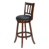 Benzara Round Padded Seat Counter Stool with Slatted Back, Brown and Black BM209083 Brown and Black Solid Wood and Faux Leather BM209083