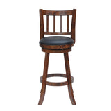 Benzara Round Padded Seat Counter Stool with Slatted Back, Brown and Black BM209083 Brown and Black Solid Wood and Faux Leather BM209083