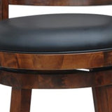 Benzara Round Wooden Swivel Counter Stool with Padded Seat and Back,Brown and Black BM209085 Brown and Black Solid Wood and Faux Leather BM209085