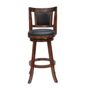 Benzara Round Wooden Swivel Counter Stool with Padded Seat and Back,Brown and Black BM209085 Brown and Black Solid Wood and Faux Leather BM209085