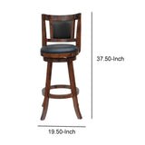 Benzara Round Wooden Swivel Counter Stool with Padded Seat and Back,Brown and Black BM209085 Brown and Black Solid Wood and Faux Leather BM209085