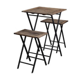 3 Piece Foldable Wood and Metal Dining Set with X Frame Leg,Brown and Black