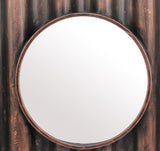 Benzara Traditional Style Wooden Round Mirror with Panpipe Style Frame , Brown BM209096 Brown Solid Wood and Mirror BM209096