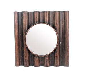 Benzara Traditional Style Wooden Round Mirror with Panpipe Style Frame , Brown BM209096 Brown Solid Wood and Mirror BM209096