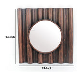 Benzara Traditional Style Wooden Round Mirror with Panpipe Style Frame , Brown BM209096 Brown Solid Wood and Mirror BM209096