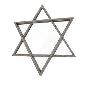 Benzara Transitional Wooden Wall Mirror with Hexagram Shape Design, Brown BM209097 Brown Solid Wood and Mirror BM209097