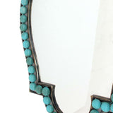 Benzara Quatrefoil Shape Metal Wall Mirror with Pearl Accents, Blue and Brown BM209100 Brown Metal and Mirror BM209100