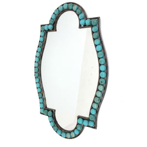 Benzara Quatrefoil Shape Metal Wall Mirror with Pearl Accents, Blue and Brown BM209100 Brown Metal and Mirror BM209100