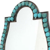 Benzara Quatrefoil Shape Metal Wall Mirror with Pearl Accents, Blue and Brown BM209100 Brown Metal and Mirror BM209100