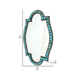 Benzara Quatrefoil Shape Metal Wall Mirror with Pearl Accents, Blue and Brown BM209100 Brown Metal and Mirror BM209100