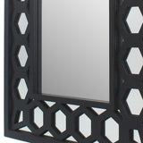 Benzara Rectangular Wooden Dressing Mirror with Lattice Pattern Design, Black BM209114 Black MDF and Mirror BM209114