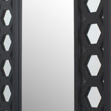 Benzara Rectangular Wooden Dressing Mirror with Lattice Pattern Design, Black BM209114 Black MDF and Mirror BM209114