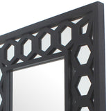 Benzara Rectangular Wooden Dressing Mirror with Lattice Pattern Design, Black BM209114 Black MDF and Mirror BM209114