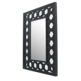 Benzara Rectangular Wooden Dressing Mirror with Lattice Pattern Design, Black BM209114 Black MDF and Mirror BM209114