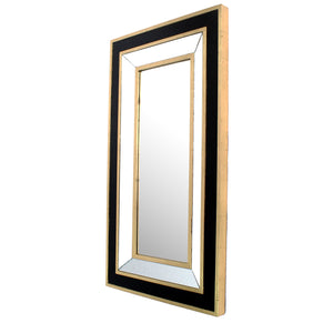 Benzara Rectangular Wooden Dressing Mirror with Beveled Edges, Black and Gold BM209115 Black and Gold MDF and Mirror BM209115