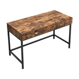 Benzara Industrial Grained Wooden Computer Desk with 2 Drawers, Brown and Black BM209174 Brown and Black Wood and Metal BM209174