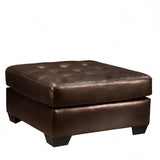 Benzara Button Tufted Cushioned Oversized Ottoman with Tapered Block Legs, Brown BM209191 Gray Solid wood, faux leather, fabric BM209191