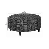 Benzara Tribal Pattern Oversized Ottoman with Faux Wood Finish Tapered Legs, Black BM209199 Black Solid wood, fabric BM209199