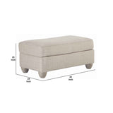 Benzara Transitional Polyester Upholstered Ottoman with Turned Legs, Gray BM209200 Gray Solid wood, fabric BM209200