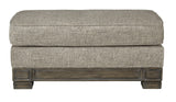 Benzara Polyester Upholstered Ottoman with Piped Stitching and Block Legs, Gray BM209212 Gray Solid wood, fabric BM209212