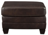 Benzara Traditional Fabric Upholstered Ottoman with Wooden Tapered Legs, Brown BM209214 Brown Solid wood, leather, faux leather BM209214