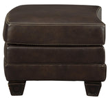 Benzara Traditional Fabric Upholstered Ottoman with Wooden Tapered Legs, Brown BM209214 Brown Solid wood, leather, faux leather BM209214