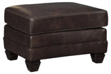 Benzara Traditional Fabric Upholstered Ottoman with Wooden Tapered Legs, Brown BM209214 Brown Solid wood, leather, faux leather BM209214