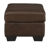 Benzara Wooden Faux Leather Upholstered Ottoman with Stitched Seating, Brown BM209217 Brown Solid wood, faux leather BM209217