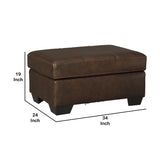 Benzara Wooden Faux Leather Upholstered Ottoman with Stitched Seating, Brown BM209217 Brown Solid wood, faux leather BM209217