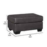 Benzara Leatherette Upholstered Wooden Ottoman with Contrast Stitching, Dark Gray BM209218 Gray Solid wood, Faux leather BM209218