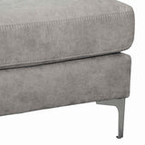 Benzara Fabric Upholstered Wooden Ottoman with Straight Metal Legs, Gray and Silver BM209227 Gray, silver Solid wood, fabric, faux leather, metal BM209227