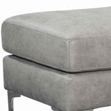 Benzara Fabric Upholstered Wooden Ottoman with Straight Metal Legs, Gray and Silver BM209227 Gray, silver Solid wood, fabric, faux leather, metal BM209227