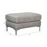 Benzara Fabric Upholstered Wooden Ottoman with Straight Metal Legs, Gray and Silver BM209227 Gray, silver Solid wood, fabric, faux leather, metal BM209227