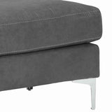 Benzara Contemporary Upholstered Ottoman with Straight Metal Legs, Gray and Silver BM209229 Gray, silver Solid wood, fabric, faux leather, metal BM209229