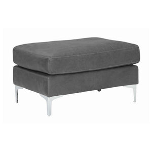 Benzara Contemporary Upholstered Ottoman with Straight Metal Legs, Gray and Silver BM209229 Gray, silver Solid wood, fabric, faux leather, metal BM209229