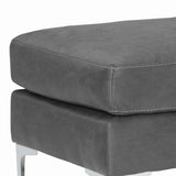 Benzara Contemporary Upholstered Ottoman with Straight Metal Legs, Gray and Silver BM209229 Gray, silver Solid wood, fabric, faux leather, metal BM209229