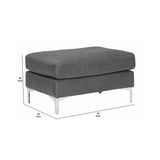 Benzara Contemporary Upholstered Ottoman with Straight Metal Legs, Gray and Silver BM209229 Gray, silver Solid wood, fabric, faux leather, metal BM209229