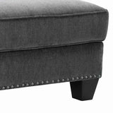 Benzara Contemporary Style Polyester Upholstered Ottoman with Nail head Trim, Gray BM209238 Gray Solid wood, Fabric BM209238