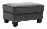 Benzara Contemporary Style Polyester Upholstered Ottoman with Nail head Trim, Gray BM209238 Gray Solid wood, Fabric BM209238