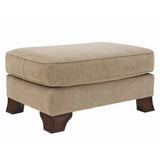 Benzara Traditional Polyester Upholstered Wooden Ottoman with Cabriole Legs, Beige BM209240 Beige Solid wood, fabric BM209240