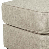 Benzara Wooden Polyester Upholstered Ottoman with Turned Legs, Cream BM209246 Cream Solid wood, Fabric BM209246