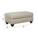 Benzara Wooden Polyester Upholstered Ottoman with Turned Legs, Cream BM209246 Cream Solid wood, Fabric BM209246
