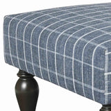 Benzara Wooden Polyester Upholstered Oversized Ottoman with Turned Legs, Blue BM209249 Blue Solid wood, Fabric BM209249