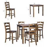 Benzara 5 Piece Counter Height Set with 1 Square Table and 4 Chairs, Brown BM209252 Brown Solid Wood and Veneer BM209252